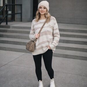 Sz L Barefoot Dreams Cozychic Zebra Print Crewneck Sweater NWOT $108 MSRP